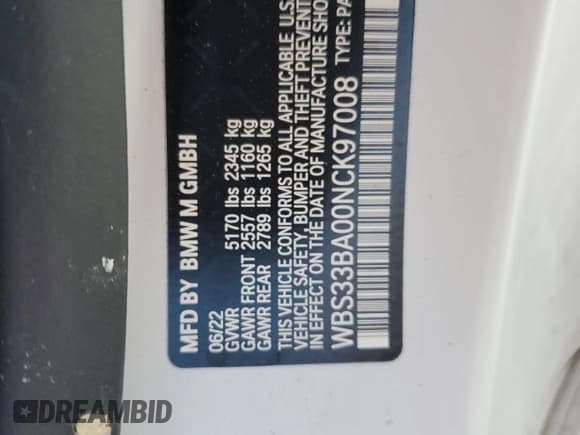 ✅ 2022 BMW M4 Competition xDrive • VIN: WBS33BA00NCK97008 • Lot: 74706674. Listed on Copart with Not provided. Free auction sales archive from the USA and detailed vehicle history report at DreamBid. Image 12.