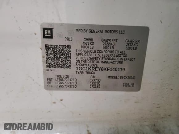 ✅ 2019 Chevrolet Silverado 2500HD Work Truck • VIN: 1GC1KREY8KF140119 • Lot: 87234585. Wystawiony na Copart z przebiegiem 134 169 mil. Bezpłatny archiwum sprzedaży aukcyjnych z USA i szczegółowy raport historii pojazdu na DreamBid. Zdjęcie 12.