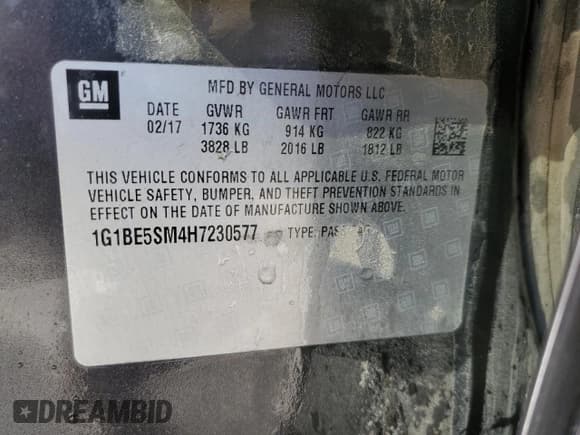 ✅ 2017 Chevrolet Cruze LT • VIN: 1G1BE5SM4H7230577 • Lot: 49396203. Wystawiony na Copart z przebiegiem 120 563 mil. Bezpłatny archiwum sprzedaży aukcyjnych z USA i szczegółowy raport historii pojazdu na DreamBid. Zdjęcie 12.