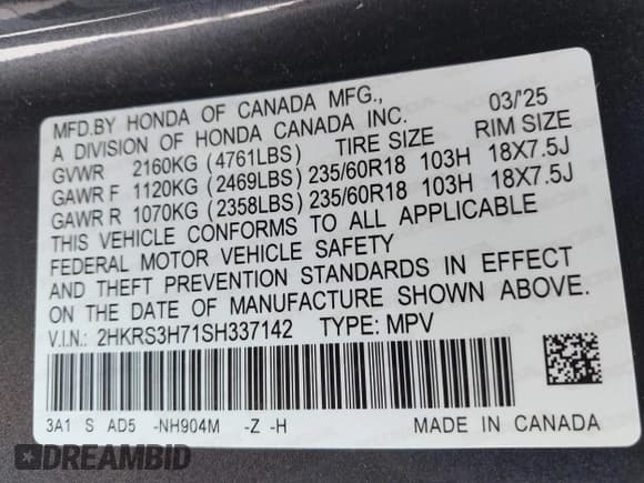 ✅ 2025 Honda CR-V EX-L • VIN: 2HKRS3H71SH337142 • Лот: 43423048. Опубликован ранее на IAAI с пробегом 1 428 миль. Бесплатный доступ к архиву аукционных продаж из США и подробный отчёт об истории автомобиля на DreamBid. Изображение 9.