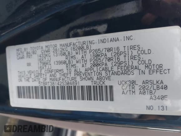 ✅ 2002 Toyota Tundra Limited • VIN: 5TBRT38142S304891 • Lot: 43691813. Listed on IAAI with 226,082 mi. Free auction sales archive from the USA and detailed vehicle history report at DreamBid. Image 9.