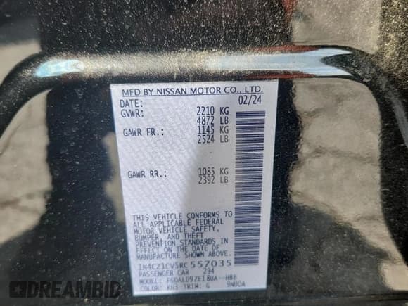 ✅ 2024 Nissan LEAF SV Plus • VIN: 1N4CZ1CV5RC557035 • Lot: 69108255. Listed on Copart with 7,223 mi. Free auction sales archive from the USA and detailed vehicle history report at DreamBid. Image 13.
