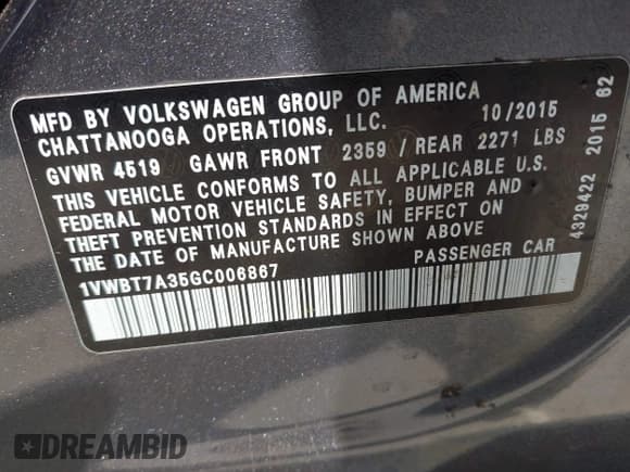 ✅ 2016 Volkswagen Passat SE • VIN: 1VWBT7A35GC006867 • Lot: 43736130. Wystawiony na IAAI z przebiegiem 199 394 mil. Bezpłatny archiwum sprzedaży aukcyjnych z USA i szczegółowy raport historii pojazdu na DreamBid. Zdjęcie 9.