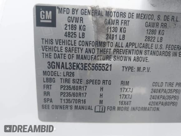 ✅ 2014 Chevrolet Captiva Sport LT • VIN: 3GNAL3EK3ES565521 • Lot: 42318348. Wystawiony na IAAI z przebiegiem 157 333 mil. Bezpłatny archiwum sprzedaży aukcyjnych z USA i szczegółowy raport historii pojazdu na DreamBid. Zdjęcie 9.