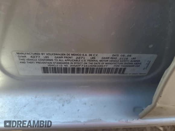 ✅ 2005 Volkswagen Jetta 2.5L • VIN: 3VWDF71K15M639577 • Lot: 73742504. Listed on Copart with 299,428 mi. Free auction sales archive from the USA and detailed vehicle history report at DreamBid. Image 13.