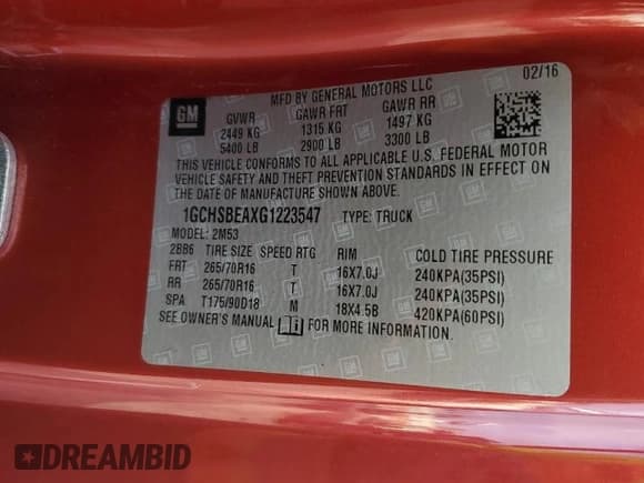 ✅ 2016 Chevrolet Colorado 2WD WT • VIN: 1GCHSBEAXG1223547 • Лот: 91187215. Опубликован ранее на Copart с пробегом 160 829 миль. Бесплатный доступ к архиву аукционных продаж из США и подробный отчёт об истории автомобиля на DreamBid. Изображение 12.