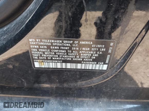 ✅ 2013 Volkswagen Passat SE • VIN: 1VWBP7A34DC008707 • Лот: 42606874. Опубликован ранее на IAAI с пробегом Не указан. Бесплатный доступ к архиву аукционных продаж из США и подробный отчёт об истории автомобиля на DreamBid. Изображение 9.