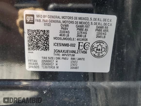 ✅ 2022 Chevrolet Equinox LT • VIN: 3GNAXUEV4NL277456 • Lot: 68289975. Wystawiony na Copart z przebiegiem Nie podano. Bezpłatny archiwum sprzedaży aukcyjnych z USA i szczegółowy raport historii pojazdu na DreamBid. Zdjęcie 14.