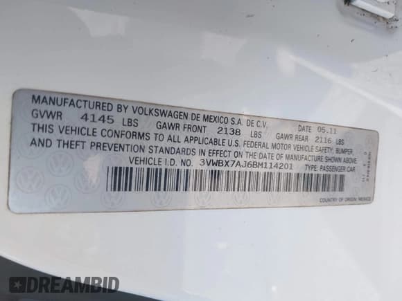 ✅ 2011 Volkswagen Jetta SE • VIN: 3VWBX7AJ6BM114201 • Лот: 43914620. Опубликован ранее на IAAI с пробегом 100 580 миль. Бесплатный доступ к архиву аукционных продаж из США и подробный отчёт об истории автомобиля на DreamBid. Изображение 9.