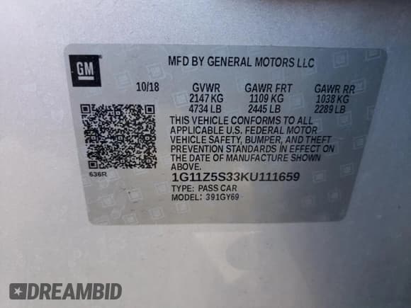 ✅ 2019 Chevrolet Impala LT • VIN: 1G11Z5S33KU111659 • Lot: 74805984. Listed on Copart with 158,387 mi. Free auction sales archive from the USA and detailed vehicle history report at DreamBid. Image 13.