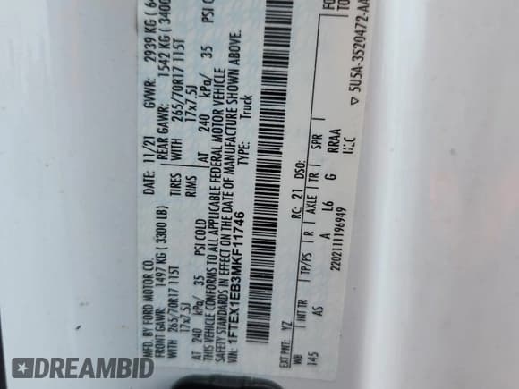 ✅ 2021 Ford F-150 XL • VIN: 1FTEX1EB3MKF11746 • Лот: 81979155. Опубликован ранее на Copart с пробегом 76 053 миль. Бесплатный доступ к архиву аукционных продаж из США и подробный отчёт об истории автомобиля на DreamBid. Изображение 12.