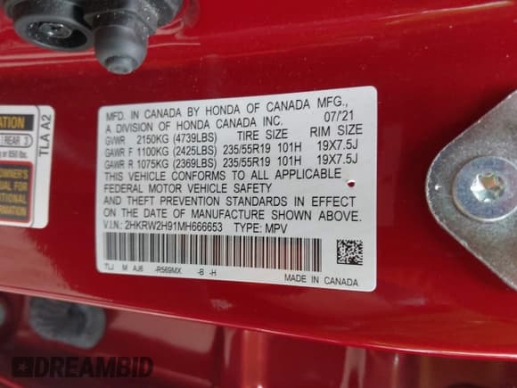 ✅ 2021 Honda CR-V Touring • VIN: 2HKRW2H91MH666653 • Лот: 43060017. Опубликован ранее на IAAI с пробегом 53 845 миль. Бесплатный доступ к архиву аукционных продаж из США и подробный отчёт об истории автомобиля на DreamBid. Изображение 9.