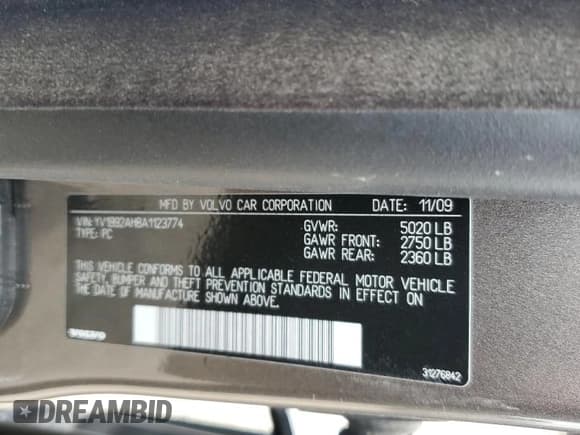 ✅ 2010 Volvo S80 I6 Turbo • VIN: YV1992AH8A1123774 • Lot: 89708155. Listed on Copart with 64,280 mi. Free auction sales archive from the USA and detailed vehicle history report at DreamBid. Image 12.