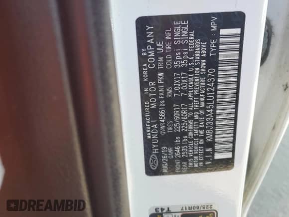 2020 Hyundai Tucson Value z VIN KM8J33A45LU124370, wystawiony jako Copart lot #85274635 z przebiegiem 105 121 mil mil oraz Szkoda całkowita • Salvage title. Historia ofert i sprzedaży dostępna na DreamBid. Obrazek 13.