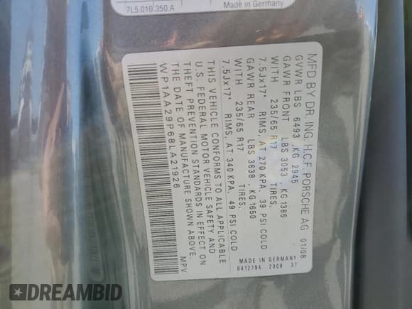 ✅ 2008 Porsche Cayenne • VIN: WP1AA29P68LA21926 • Lot: 59750745. Wystawiony na Copart z przebiegiem 177 374 mil. Bezpłatny archiwum sprzedaży aukcyjnych z USA i szczegółowy raport historii pojazdu na DreamBid. Zdjęcie 13.