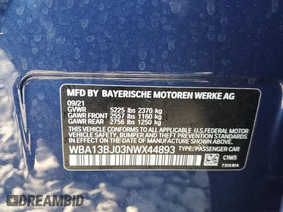 ✅ 2022 BMW 5 Series 530i xDrive • VIN: WBA13BJ03NWX44893 • Лот: 65421175. Опубликован ранее на Copart с пробегом Не указан. Бесплатный доступ к архиву аукционных продаж из США и подробный отчёт об истории автомобиля на DreamBid. Изображение 12.