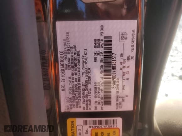 ✅ 2017 Ford Fusion Titanium • VIN: 3FA6P0D97HR251517 • Лот: 81607965. Опубликован ранее на Copart с пробегом 146 369 миль. Бесплатный доступ к архиву аукционных продаж из США и подробный отчёт об истории автомобиля на DreamBid. Изображение 13.