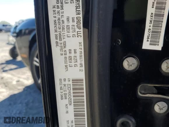 ✅ 2012 Dodge Challenger SXT • VIN: 2C3CDYAGXCH259594 • Lot: 77421654. Wystawiony na Copart z przebiegiem 126 271 mil. Bezpłatny archiwum sprzedaży aukcyjnych z USA i szczegółowy raport historii pojazdu na DreamBid. Zdjęcie 14.