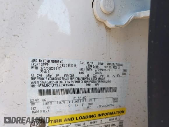 ✅ 2018 Ford Expedition Max XLT • VIN: 1FMJK1JT9JEA15383 • Лот: 43693228. Опубликован ранее на IAAI с пробегом 66 630 миль. Бесплатный доступ к архиву аукционных продаж из США и подробный отчёт об истории автомобиля на DreamBid. Изображение 9.