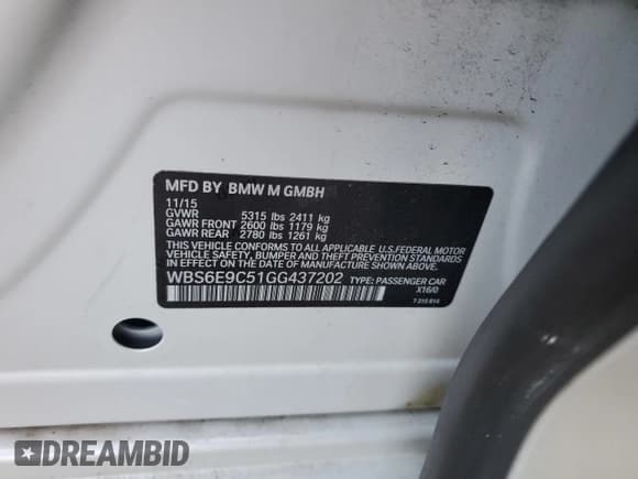 ✅ 2016 BMW M6 • VIN: WBS6E9C51GG437202 • Lot: 71389434. Wystawiony na Copart z przebiegiem 80 673 mil. Bezpłatny archiwum sprzedaży aukcyjnych z USA i szczegółowy raport historii pojazdu na DreamBid. Zdjęcie 12.