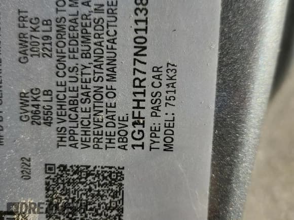 ✅ 2022 Chevrolet Camaro 2SS • VIN: 1G1FH1R77N0113825 • Lot: 85427225. Listed on Copart with Not provided. Free auction sales archive from the USA and detailed vehicle history report at DreamBid. Image 12.