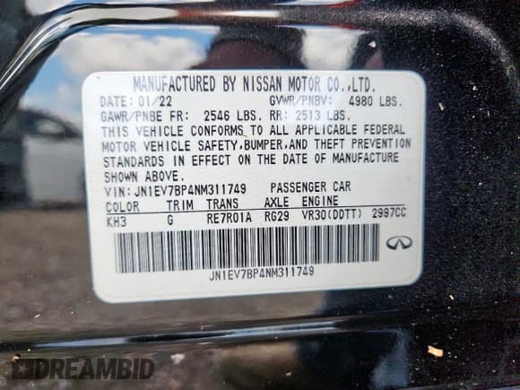 ✅ 2022 Infiniti Q50 Luxe • VIN: JN1EV7BP4NM311749 • Lot: 62474195. Listed on Copart with 47,683 mi. Free auction sales archive from the USA and detailed vehicle history report at DreamBid. Image 12.