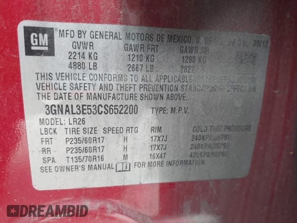 ✅ 2012 Chevrolet Captiva Sport LT • VIN: 3GNAL3E53CS652200 • Lot: 42126641. Wystawiony na IAAI z przebiegiem 191 050 mil. Bezpłatny archiwum sprzedaży aukcyjnych z USA i szczegółowy raport historii pojazdu na DreamBid. Zdjęcie 9.