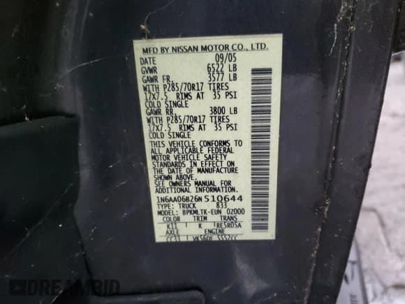 ✅ 2006 Nissan Titan SE • VIN: 1N6AA06B26N510644 • Lot: 82190764. Wystawiony na Copart z przebiegiem 186 201 mil. Bezpłatny archiwum sprzedaży aukcyjnych z USA i szczegółowy raport historii pojazdu na DreamBid. Zdjęcie 13.