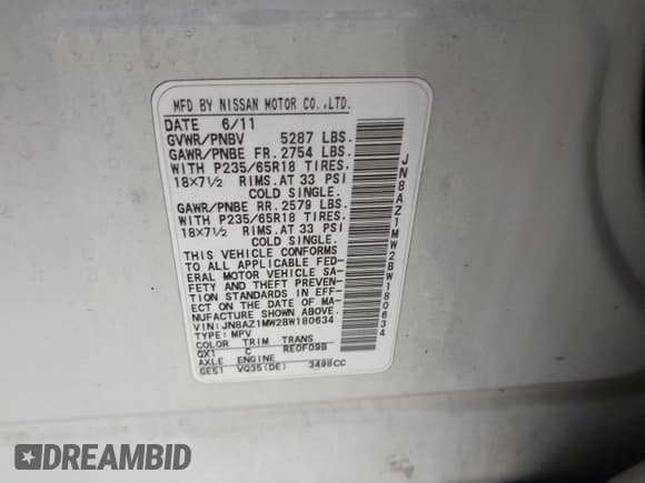 ✅ 2011 Nissan Murano SV • VIN: JN8AZ1MW2BW180634 • Lot: 43738398. Wystawiony na IAAI z przebiegiem 161 306 mil. Bezpłatny archiwum sprzedaży aukcyjnych z USA i szczegółowy raport historii pojazdu na DreamBid. Zdjęcie 9.