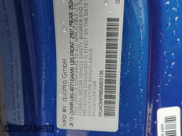 ✅ 2013 Audi RS 5 • VIN: WUAC6AFR8DA903135 • Lot: 58572055. Listed on Copart with 169,271 mi. Free auction sales archive from the USA and detailed vehicle history report at DreamBid. Image 12.