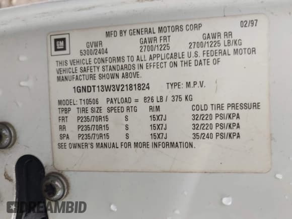 ✅ 1997 Chevrolet Blazer LS • VIN: 1GNDT13W3V2181824 • Lot: 41907453. Wystawiony na IAAI z przebiegiem 150 405 mil. Bezpłatny archiwum sprzedaży aukcyjnych z USA i szczegółowy raport historii pojazdu na DreamBid. Zdjęcie 9.