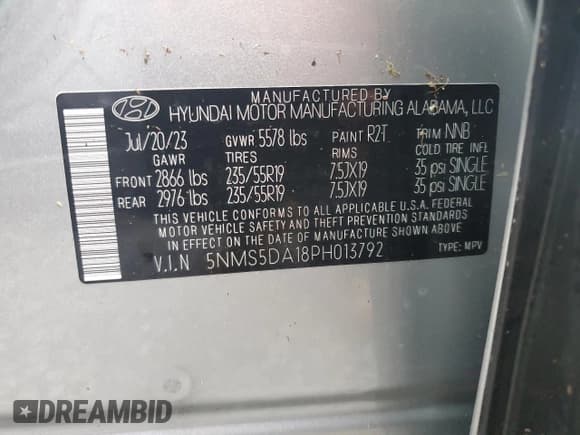 ✅ 2023 Hyundai Santa Fe Limited • VIN: 5NMS5DA18PH013792 • Lot: 74481014. Wystawiony na Copart z przebiegiem Nie podano. Bezpłatny archiwum sprzedaży aukcyjnych z USA i szczegółowy raport historii pojazdu na DreamBid. Zdjęcie 14.