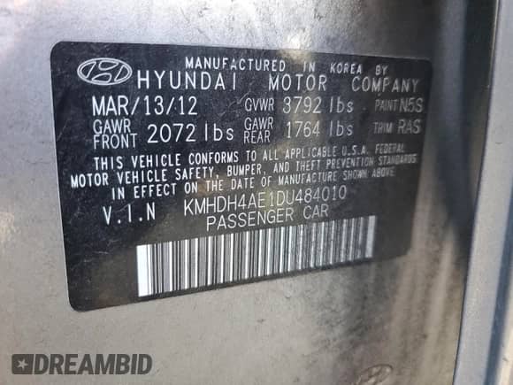 2013 Hyundai Elantra Limited z VIN KMHDH4AE1DU484010, wystawiony jako Copart lot #80697795 z przebiegiem 130 426 mil mil oraz Szkoda całkowita • Salvage title. Historia ofert i sprzedaży dostępna na DreamBid. Obrazek 12.
