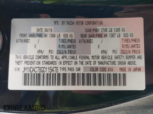 ✅ 2016 Mazda MX-5 Miata Club • VIN: JM1NDAC78G0115478 • Lot: 41772075. Wystawiony na IAAI z przebiegiem 58 236 mil. Bezpłatny archiwum sprzedaży aukcyjnych z USA i szczegółowy raport historii pojazdu na DreamBid. Zdjęcie 9.