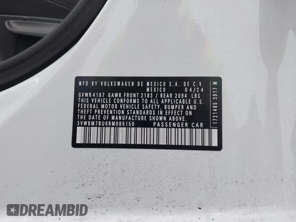 ✅ 2024 Volkswagen Jetta Sport • VIN: 3VWBM7BU6RM085150 • Лот: 43285753. Опубликован ранее на IAAI с пробегом 2 638 миль. Бесплатный доступ к архиву аукционных продаж из США и подробный отчёт об истории автомобиля на DreamBid. Изображение 9.