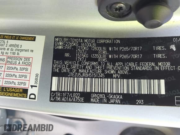 ✅ 2017 Toyota 4Runner SR5 • VIN: JTEZU5JR8H5151345 • Lot: 43126127. Wystawiony na IAAI z przebiegiem 107 797 mil. Bezpłatny archiwum sprzedaży aukcyjnych z USA i szczegółowy raport historii pojazdu na DreamBid. Zdjęcie 9.