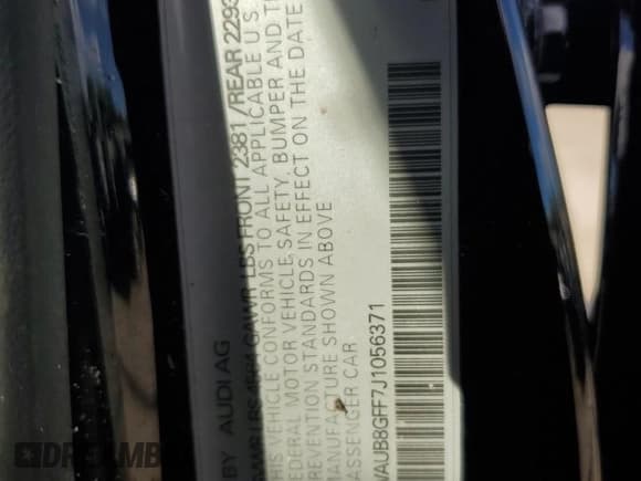 ✅ 2018 Audi A3 Premium • VIN: WAUB8GFF7J1056371 • Lot: 82082255. Listed on Copart with 66,425 mi. Free auction sales archive from the USA and detailed vehicle history report at DreamBid. Image 12.