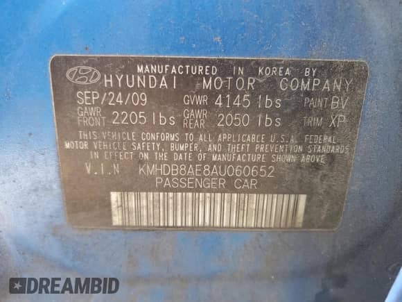 2010 Hyundai Elantra GLS z VIN KMHDB8AE8AU060652, wystawiony jako Copart lot #69269724 z przebiegiem 274 970 mil mil oraz Szkoda całkowita • Salvage title. Historia ofert i sprzedaży dostępna na DreamBid. Obrazek 12.