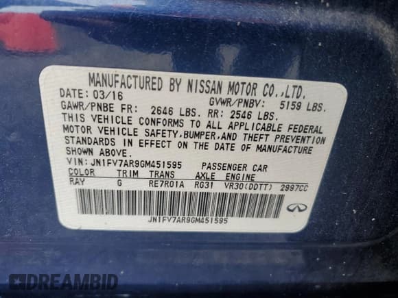 ✅ 2016 Infiniti Q50 Red Sport 400 • VIN: JN1FV7AR9GM451595 • Lot: 81738115. Listed on Copart with 66,782 mi. Free auction sales archive from the USA and detailed vehicle history report at DreamBid. Image 13.