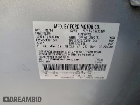 ✅ 2015 Ford Explorer XLT • VIN: 1FM5K8D84FGA13439 • Lot: 95144115. Wystawiony na Copart z przebiegiem 175 395 mil. Bezpłatny archiwum sprzedaży aukcyjnych z USA i szczegółowy raport historii pojazdu na DreamBid. Zdjęcie 13.