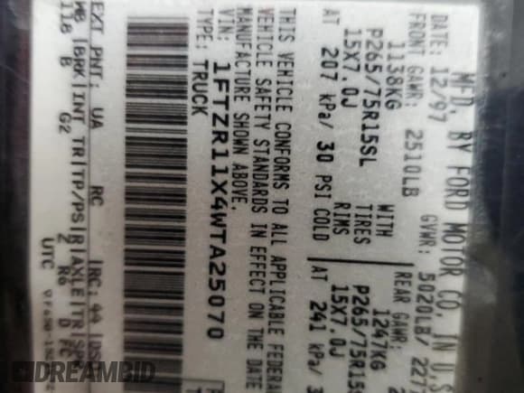 ✅ 1998 Ford Ranger • VIN: 1FTZR11X4WTA25070 • Lot: 47520055. Listed on Copart with 177,416 mi. Free auction sales archive from the USA and detailed vehicle history report at DreamBid. Image 12.