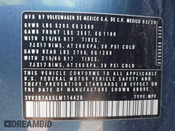 ✅ 2020 Volkswagen Tiguan SE • VIN: 3VV3B7AX5LM114428 • Lot: 43301772. Wystawiony na IAAI z przebiegiem 159 595 mil. Bezpłatny archiwum sprzedaży aukcyjnych z USA i szczegółowy raport historii pojazdu na DreamBid. Zdjęcie 9.