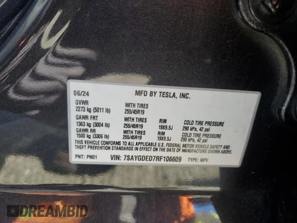 ✅ 2024 Tesla Model Y • VIN: 7SAYGDED7RF106609 • Lot: 82500405. Wystawiony na Copart z przebiegiem 33 574 mil. Bezpłatny archiwum sprzedaży aukcyjnych z USA i szczegółowy raport historii pojazdu na DreamBid. Zdjęcie 12.
