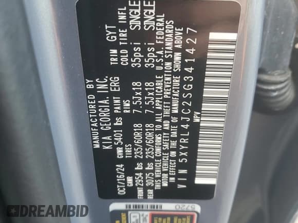 ✅ 2025 Kia Sorento S • VIN: 5XYRL4JC2SG341427 • Lot: 84793845. Listed on Copart with 6,522 mi. Free auction sales archive from the USA and detailed vehicle history report at DreamBid. Image 13.