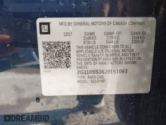 2018 Chevrolet Impala LT with VIN 2G1105S36J9151093, listed as a IAAI auction lot 43010708 with 115,243 mi miles and . Bid and sale history available at DreamBid. Image 9.