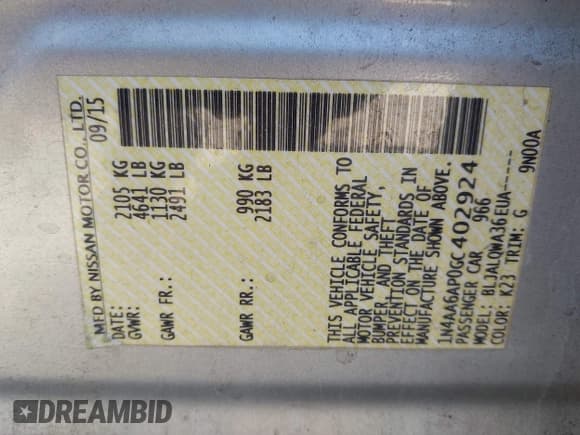 ✅ 2016 Nissan Maxima S • VIN: 1N4AA6AP0GC402924 • Лот: 43407281. Опубликован ранее на IAAI с пробегом 106 717 миль. Бесплатный доступ к архиву аукционных продаж из США и подробный отчёт об истории автомобиля на DreamBid. Изображение 9.