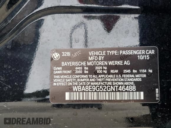 ✅ 2016 BMW 3 Series 328i • VIN: WBA8E9G52GNT46488 • Lot: 84752865. Wystawiony na Copart z przebiegiem 104 045 mil. Bezpłatny archiwum sprzedaży aukcyjnych z USA i szczegółowy raport historii pojazdu na DreamBid. Zdjęcie 12.