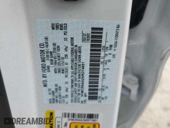 ✅ 2022 Ford Bronco Sport • VIN: 3FMCR9A62NRD74851 • Лот: 92730565. Опубликован ранее на Copart с пробегом 100 793 миль. Бесплатный доступ к архиву аукционных продаж из США и подробный отчёт об истории автомобиля на DreamBid. Изображение 13.