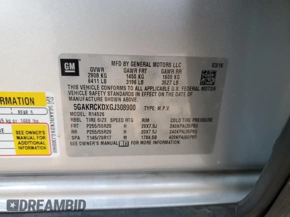 ✅ 2016 Buick Enclave Premium • VIN: 5GAKRCKDXGJ308900 • Lot: 80761525. Listed on Copart with 84,971 mi. Free auction sales archive from the USA and detailed vehicle history report at DreamBid. Image 13.