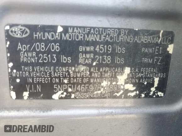 ✅ 2007 Hyundai Sonata SE • VIN: 5NPEU46F97H158833 • Лот: 78089804. Опубликован ранее на Copart с пробегом 161 665 миль. Бесплатный доступ к архиву аукционных продаж из США и подробный отчёт об истории автомобиля на DreamBid. Изображение 12.